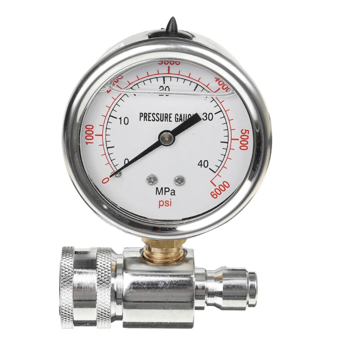 Stainless Steel Pressure Washer Gauge 6000 PSI | 3/8" Quick Connect