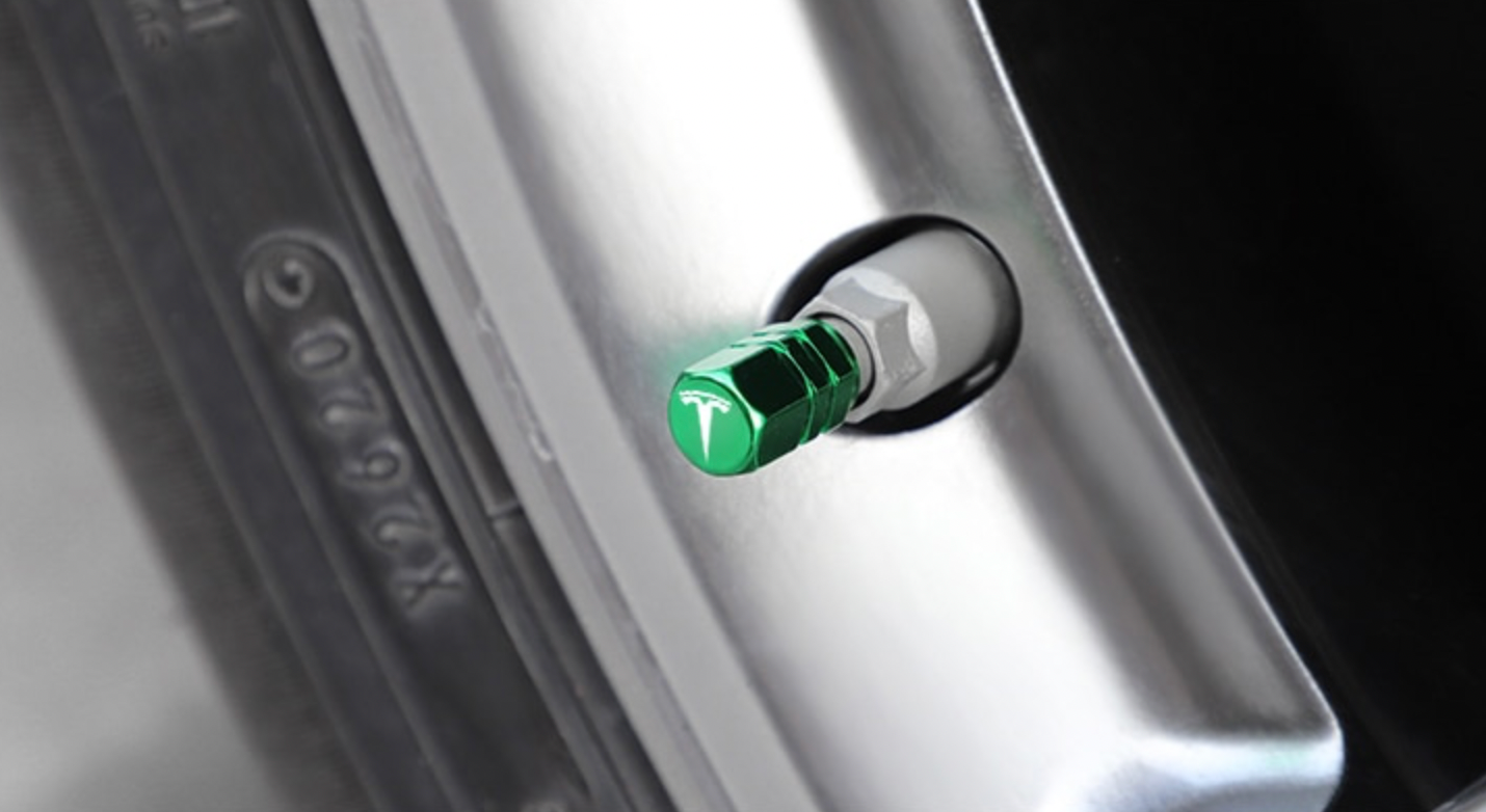Tesla Tyre Valve Caps – 4PCS Green Metal Air Stem Covers | Dustproof
