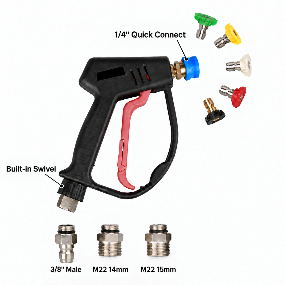 Pro Short Pressure Washer Gun with Swivel - High Pressure Water Handle