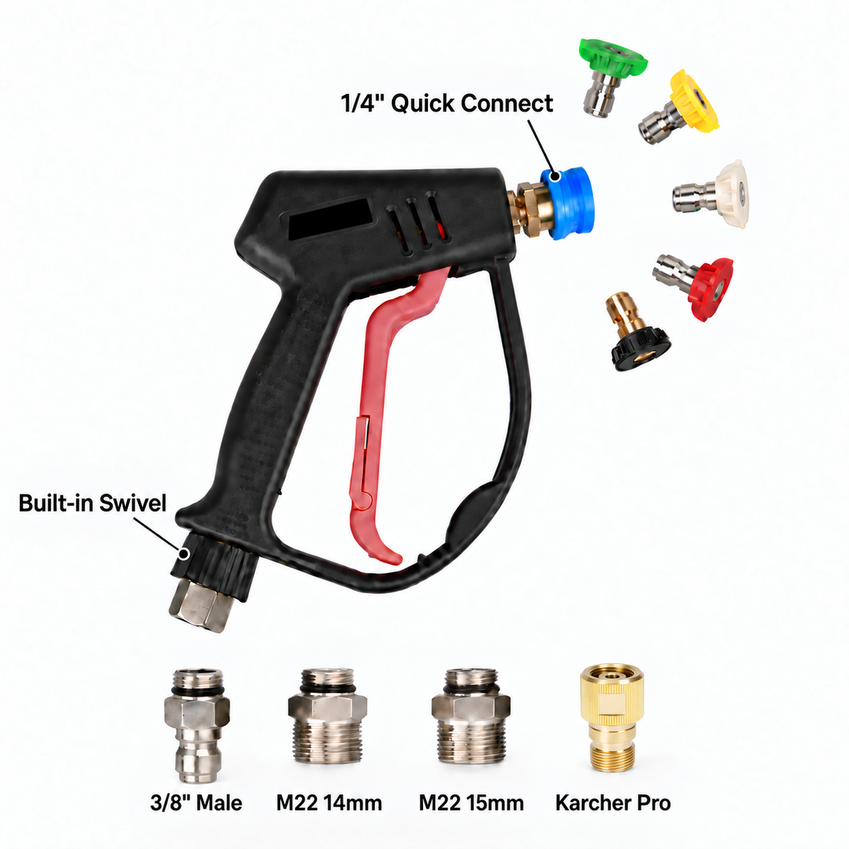 Pro Short Pressure Washer Gun with Swivel - High Pressure Water Handle