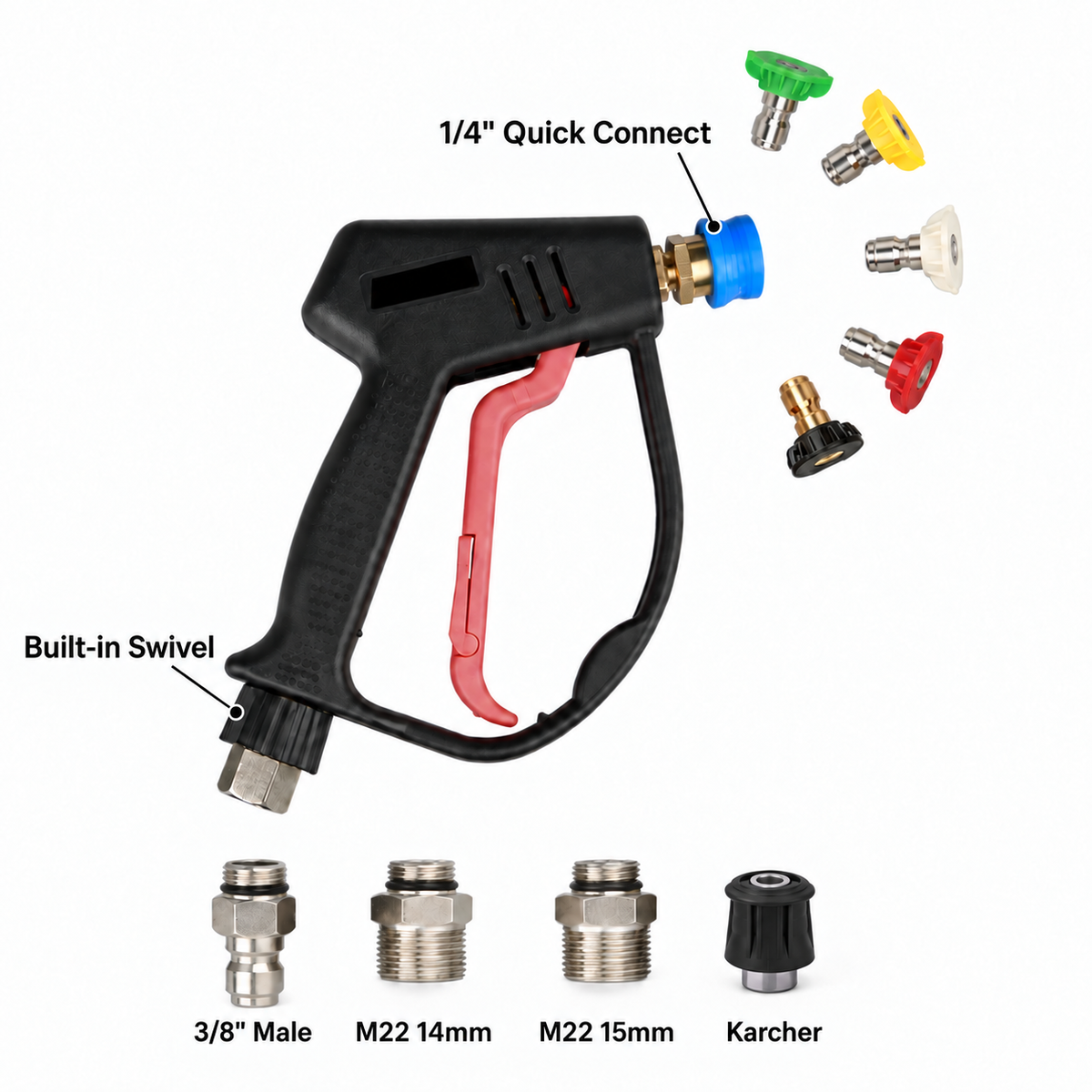 Pro Short Pressure Washer Gun with Swivel - High Pressure Water Handle